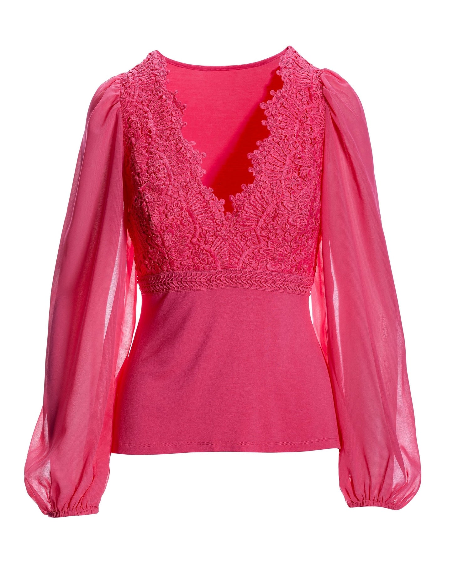 Scallop Lace Long Sleeve Top Magenta
