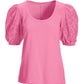 Eyelet Puff Sleeve Tee Pink Carnation