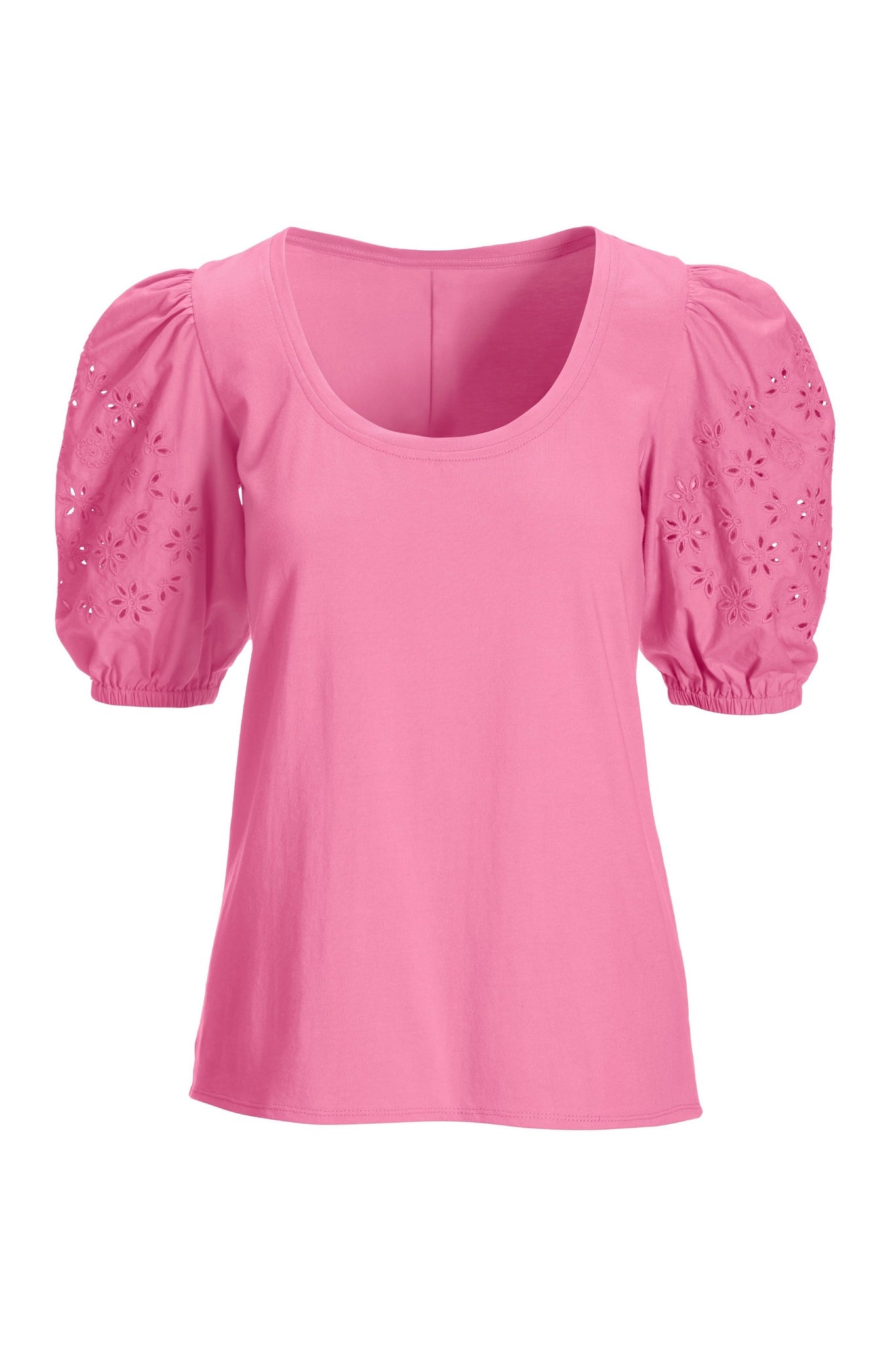 Eyelet Puff Sleeve Tee Pink Carnation