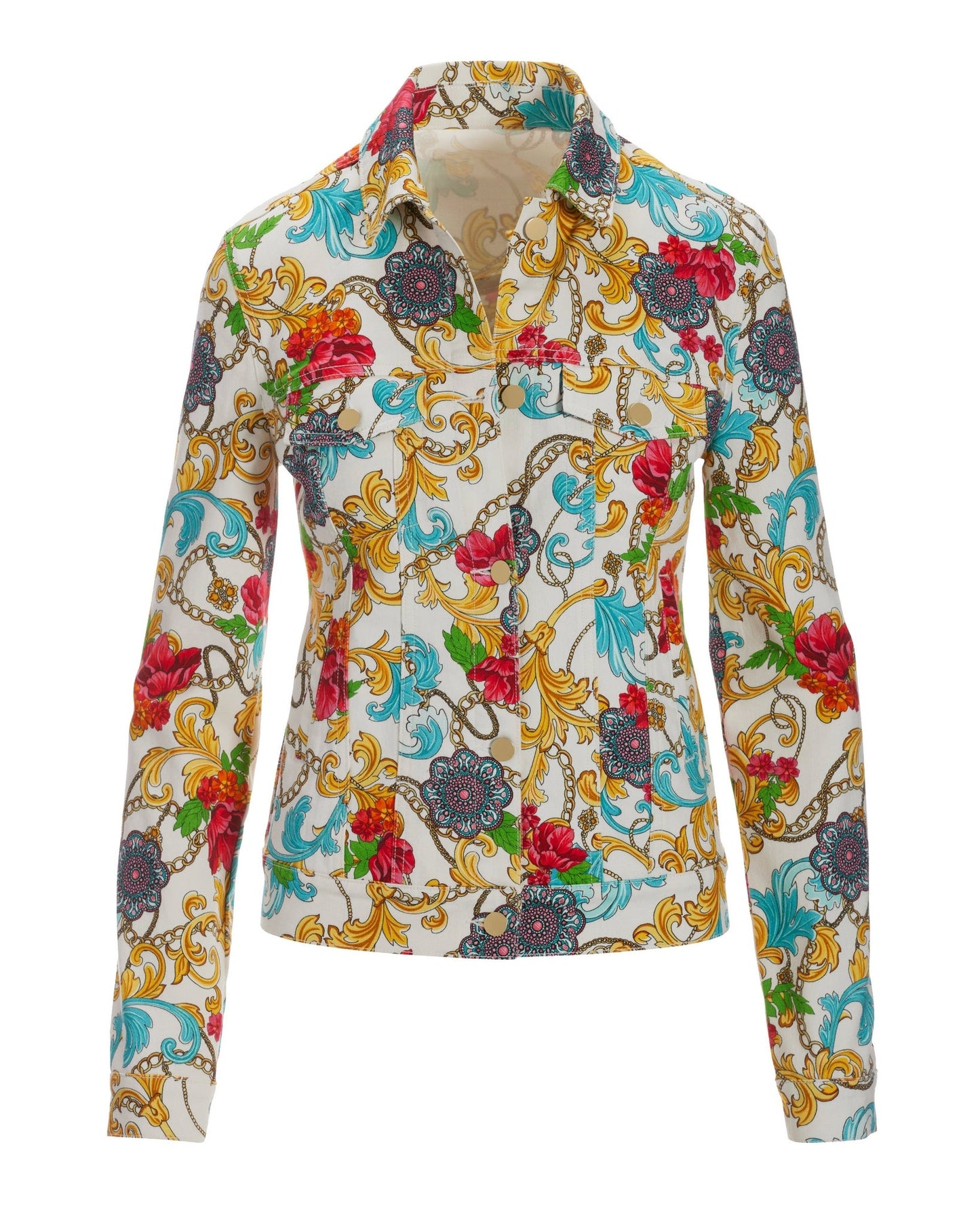 Medallion Chain Print Denim Jacket Multi