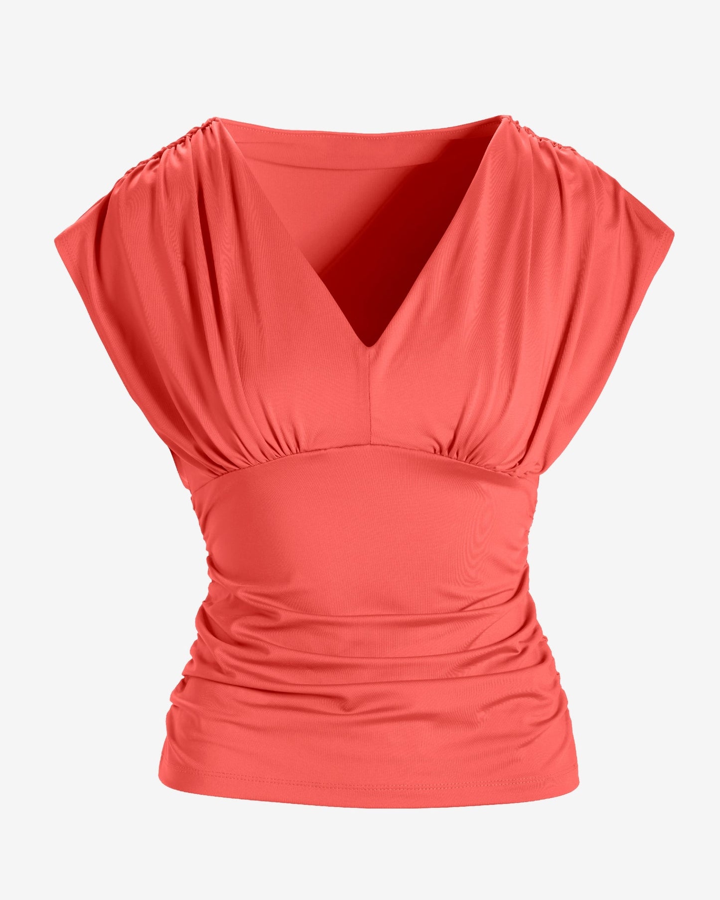 So Modern Ruched V Neck Knit Top Shell Pink