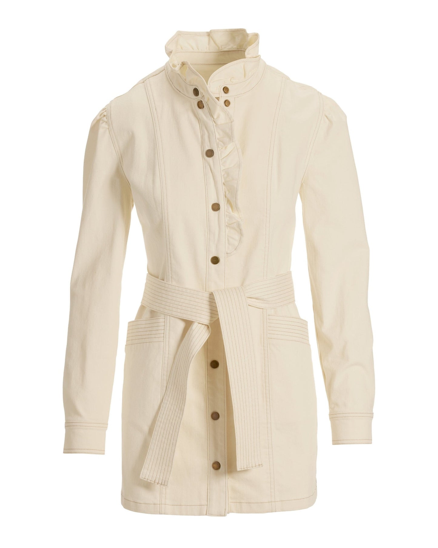 Ruffle Trim Denim Utility Jacket Off White