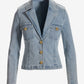 Modern Length Crest Button Luxe Denim Jacket Light Wash