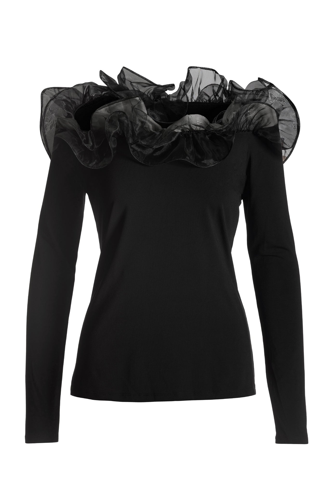 Organza Ruffle Off the Shoulder Top Black