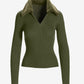 Faux Fur Collar Half Zip Ribbed Sweater Olive Night