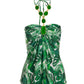 So Chic Amazon Dye Tropical Print Halter Gem Top Green/Off White