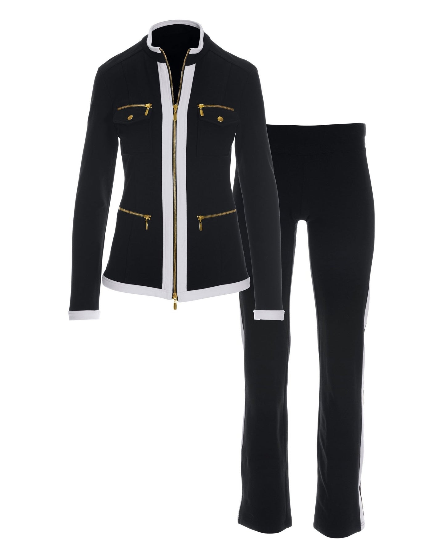 Chic Zippered Sport Coordinate Set Black/White