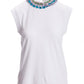 Jeweled Collared Neck T Shirt White