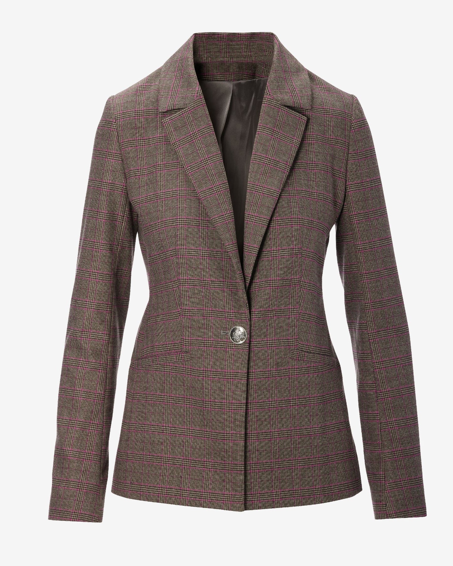 Plaid Single Button Blazer Black Multi