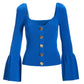 Flare Sleeve Sweetheart Ribbed Faux Cardigan Princess Blue