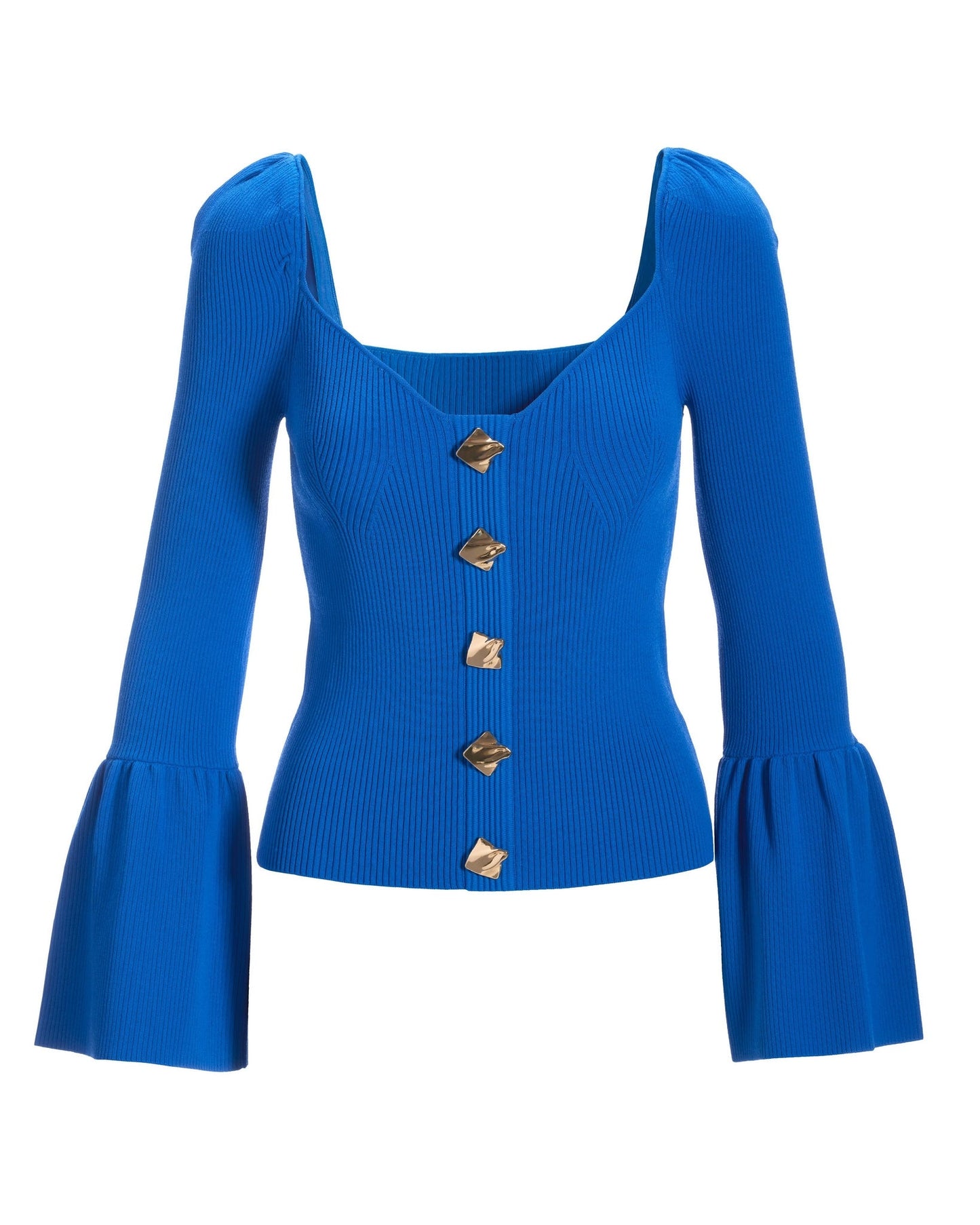 Flare Sleeve Sweetheart Ribbed Faux Cardigan Princess Blue