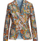 Folk Favorite Print Modern Double Breasted Blazer Blue Multi