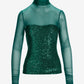 Sequin Sheer Top Deep Emerald