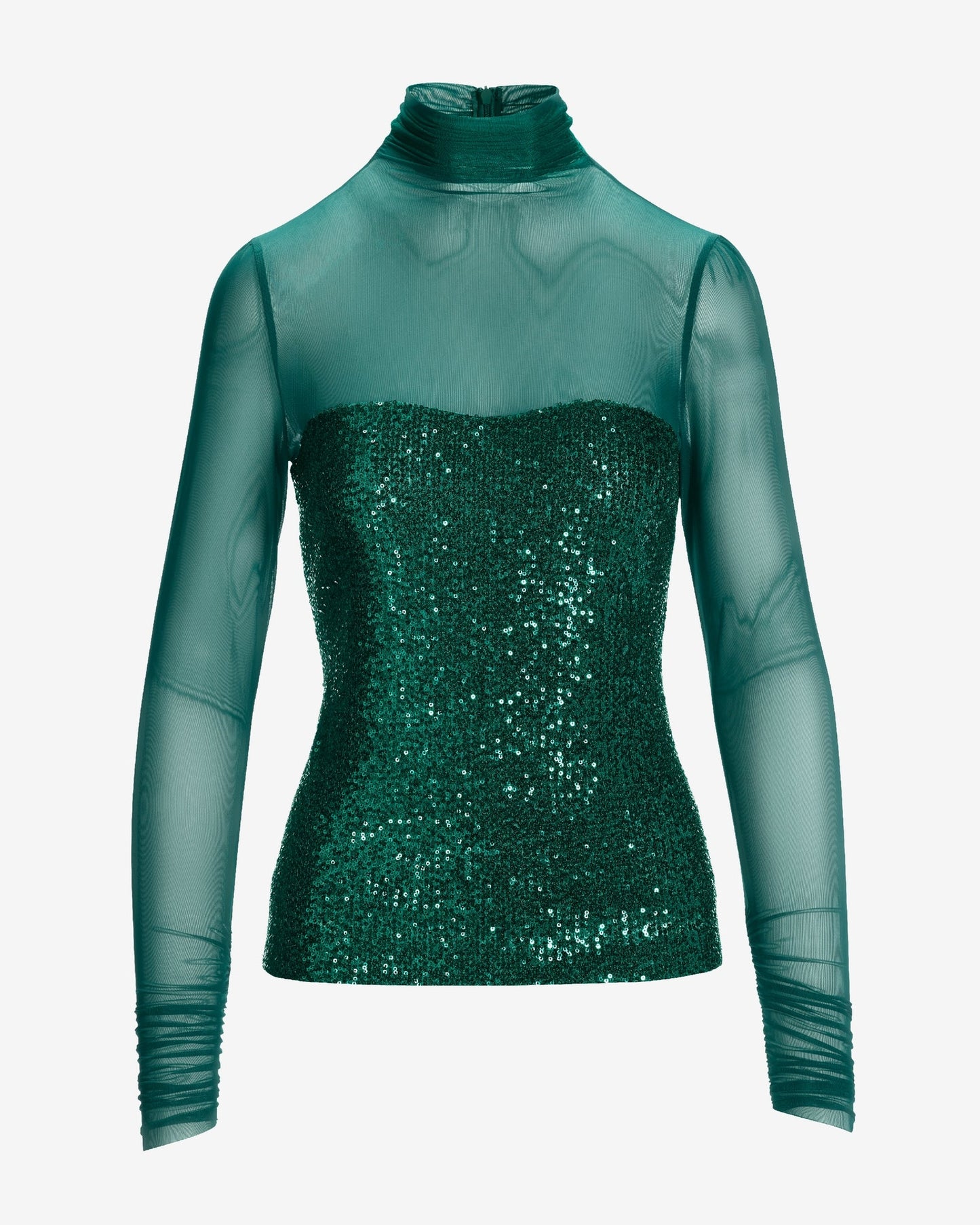 Sequin Sheer Top Deep Emerald