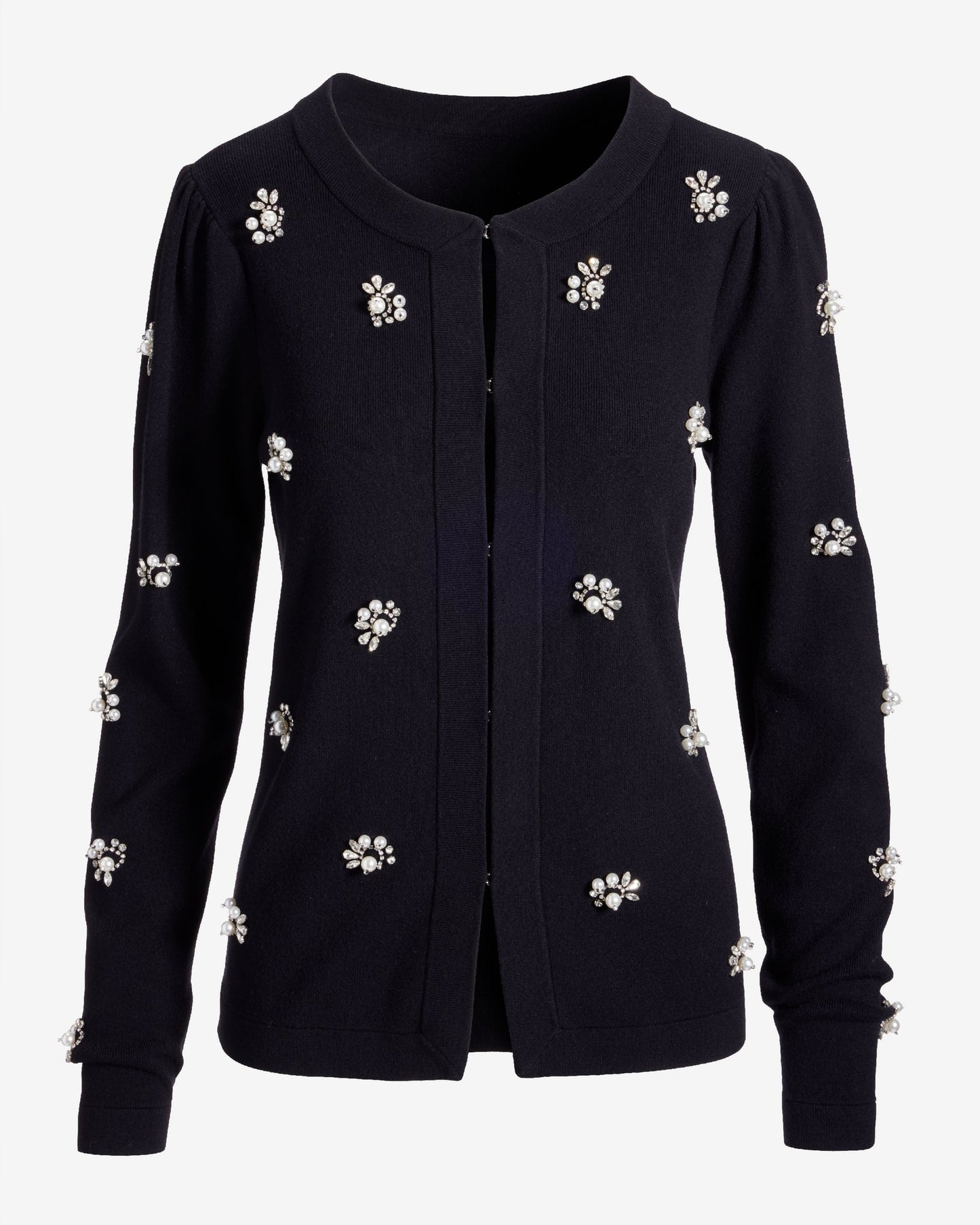 Pearl and Rhinestone Embellished Cardigan Black