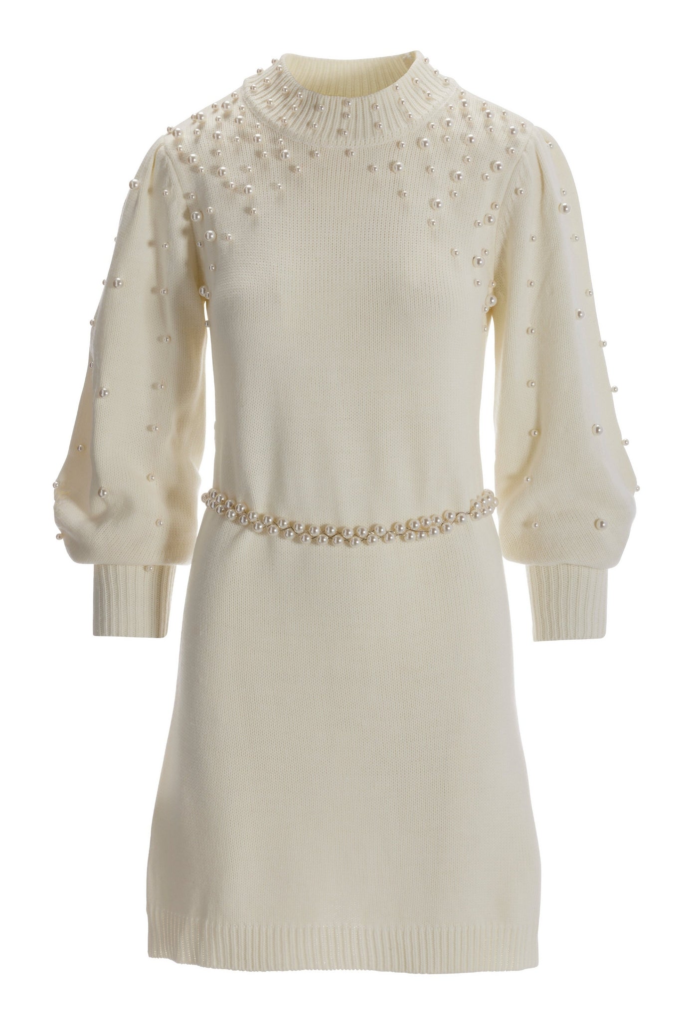 Pearl Sweater Dress with Belt Off White