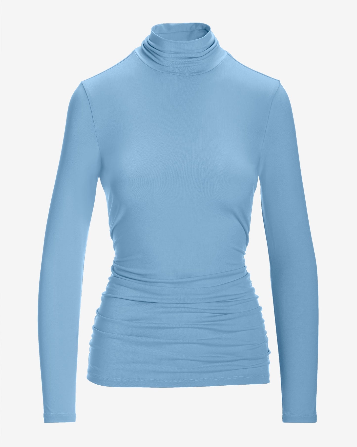 So Chic Ruched Turtleneck Top Clear Blue Sky