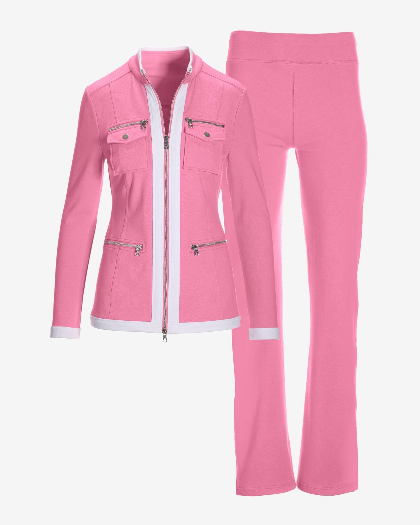 Chic Zippered Sport Coordinate Set Fuchsia Pink