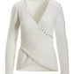 Pearl Trim Plush Surplice Sweater Off White
