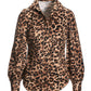 Muted Cheetah Print Victoria Chic Drama Sleeve Shirt Black Multi