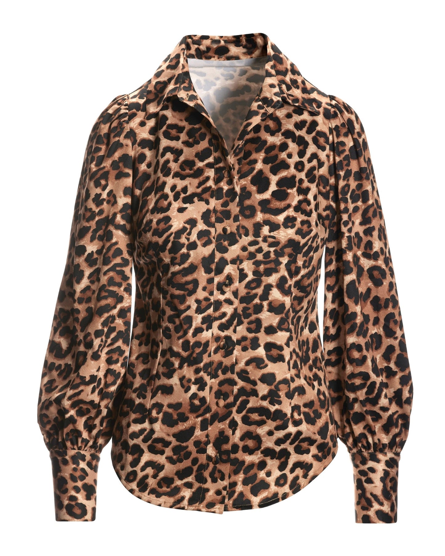 Muted Cheetah Print Victoria Chic Drama Sleeve Shirt Black Multi
