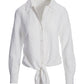 Tie Front Long Sleeve Linen Shirt White