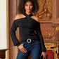 Chunky Gem Leather Belt Black
