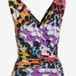 So Chic Printed Surplice Ruched Knit Top Beachside Butterfly