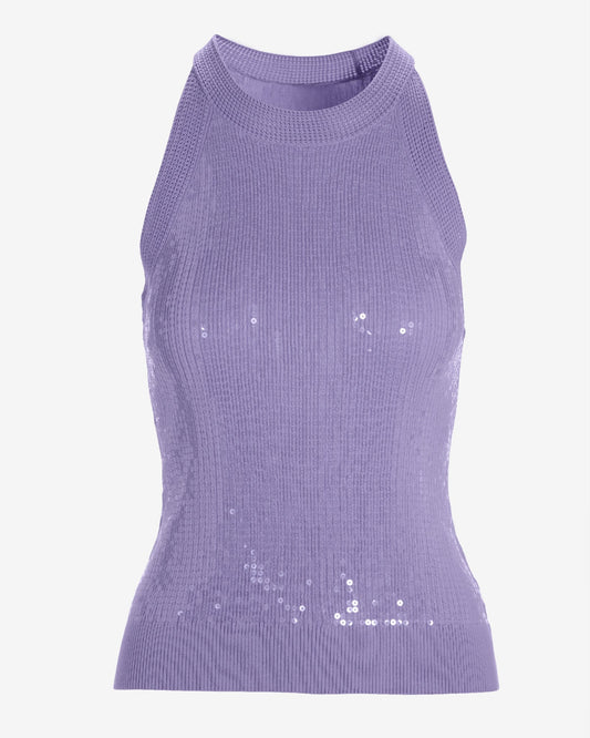 Sequin High Neck Sweater Tank Lavender