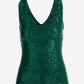 Sequin V Neck Top Deep Emerald