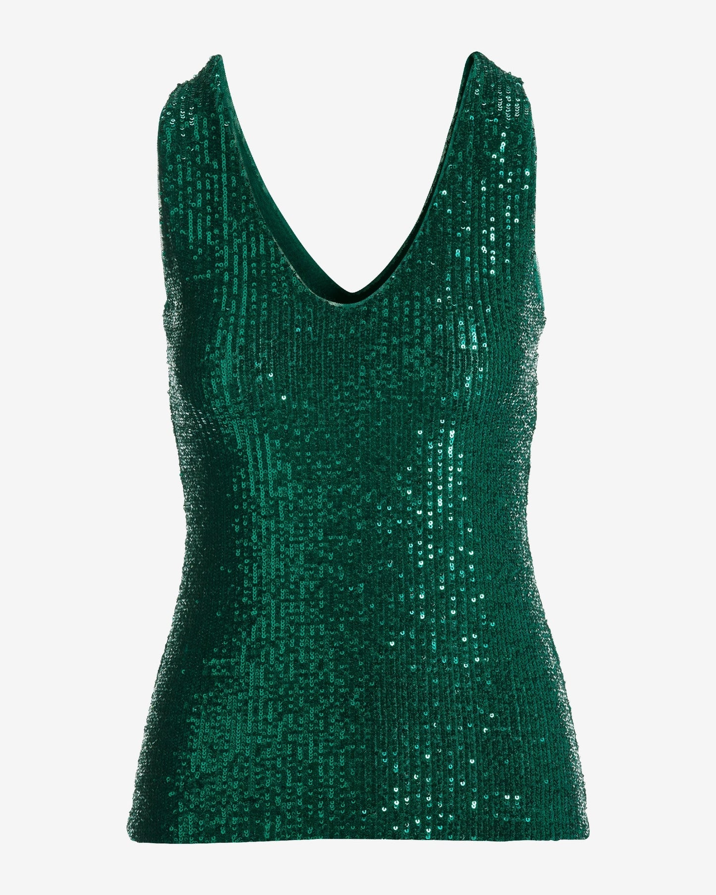 Sequin V Neck Top Deep Emerald