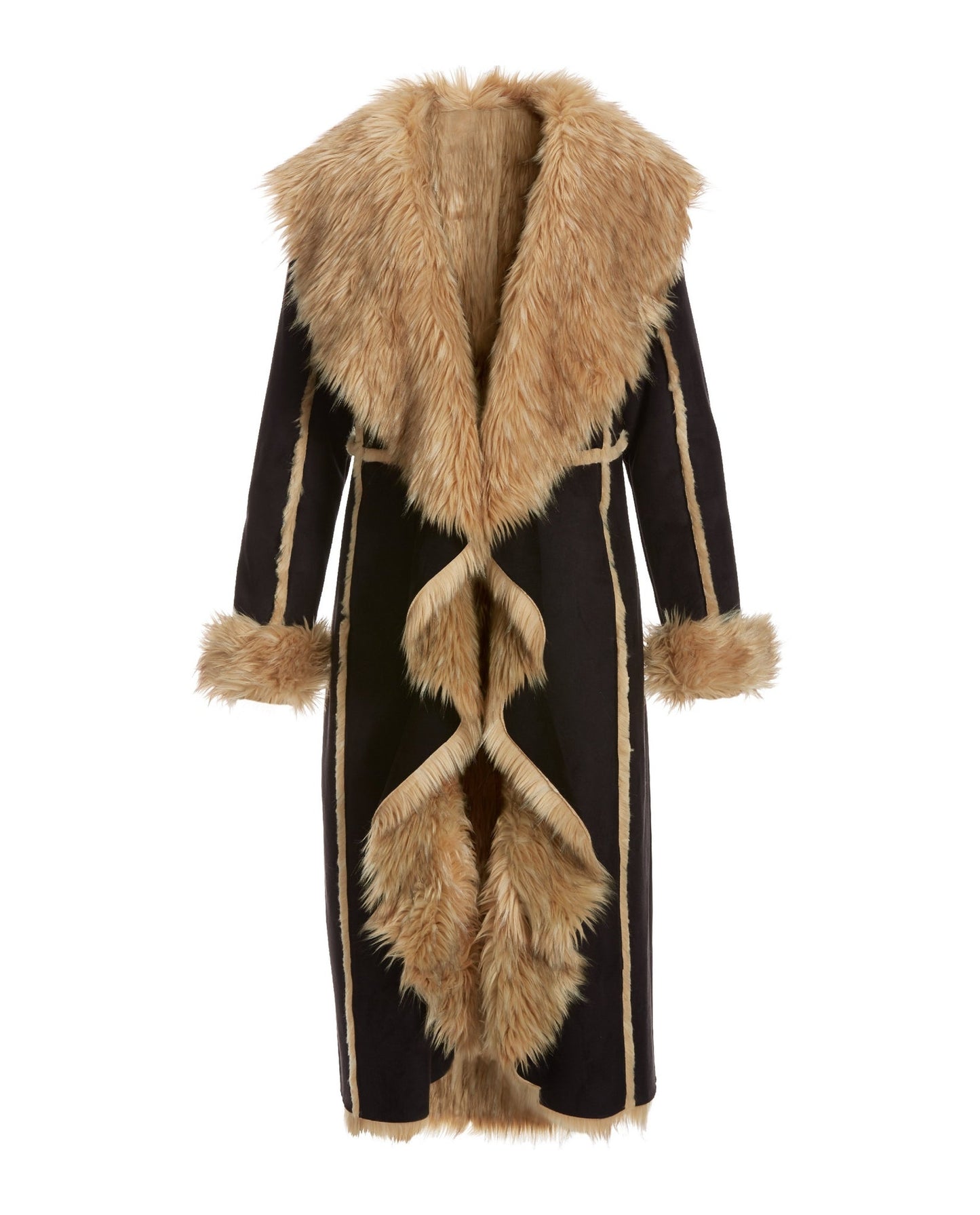 Faux-Fur Cascading Coat Black/Brown