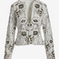 Floral Sequin Embellished Shimmer Linen Jacket White Silver