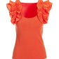 Linen Ruffle Ribbed Top Hot Coral