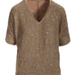 Sequin Effortless V Neck Sweater Tan