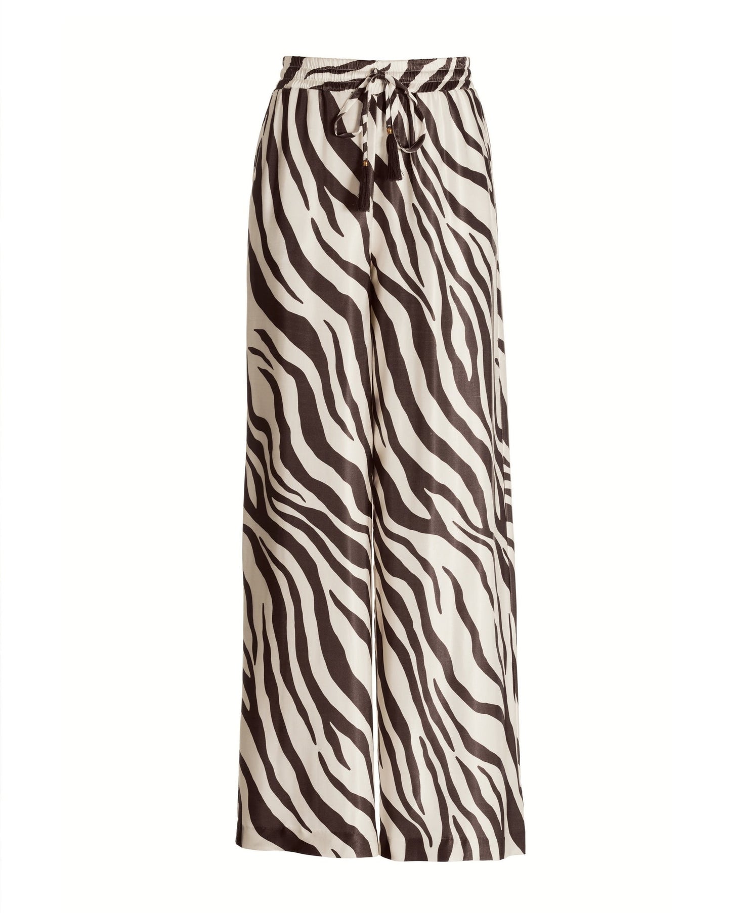 Malibu Chocolate Zebra Drawstring Wide Leg Pant Brown/Off White