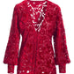 Velvet Floral Lace Hip Length Duster Racing Red
