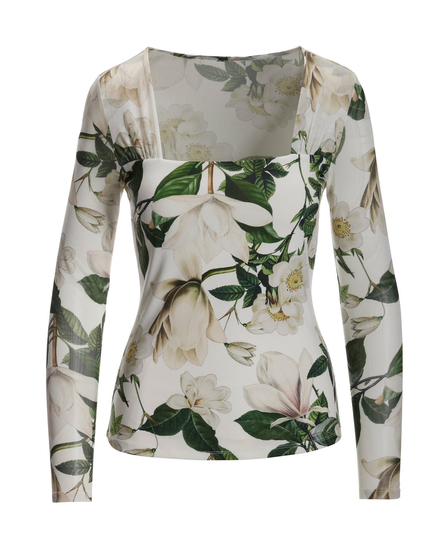Floral Mesh Square Neck Top Multi