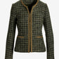 Gold Trim Collarless Tweed Jacket Olive Multi