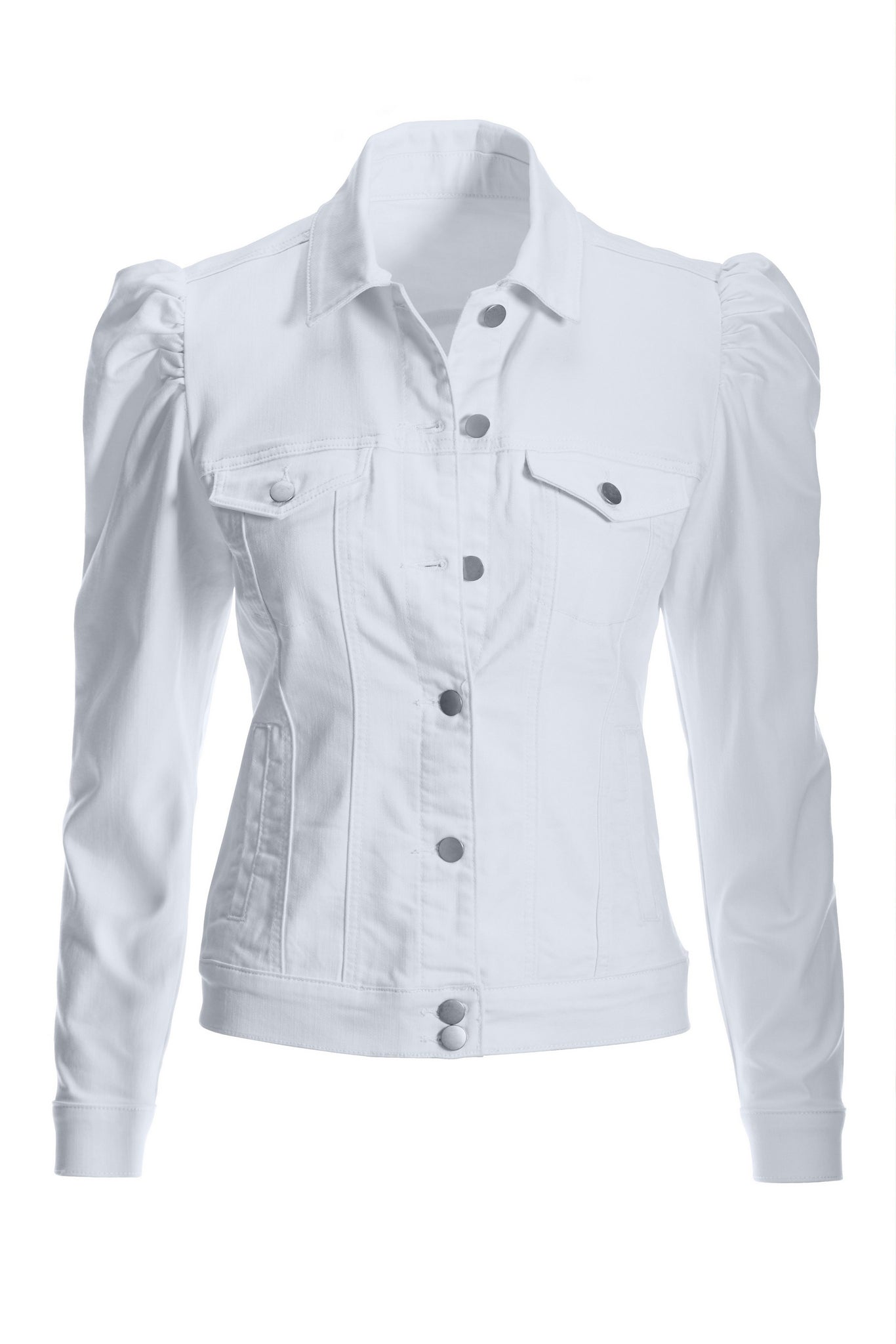 Denim Puff-Sleeve Jacket White