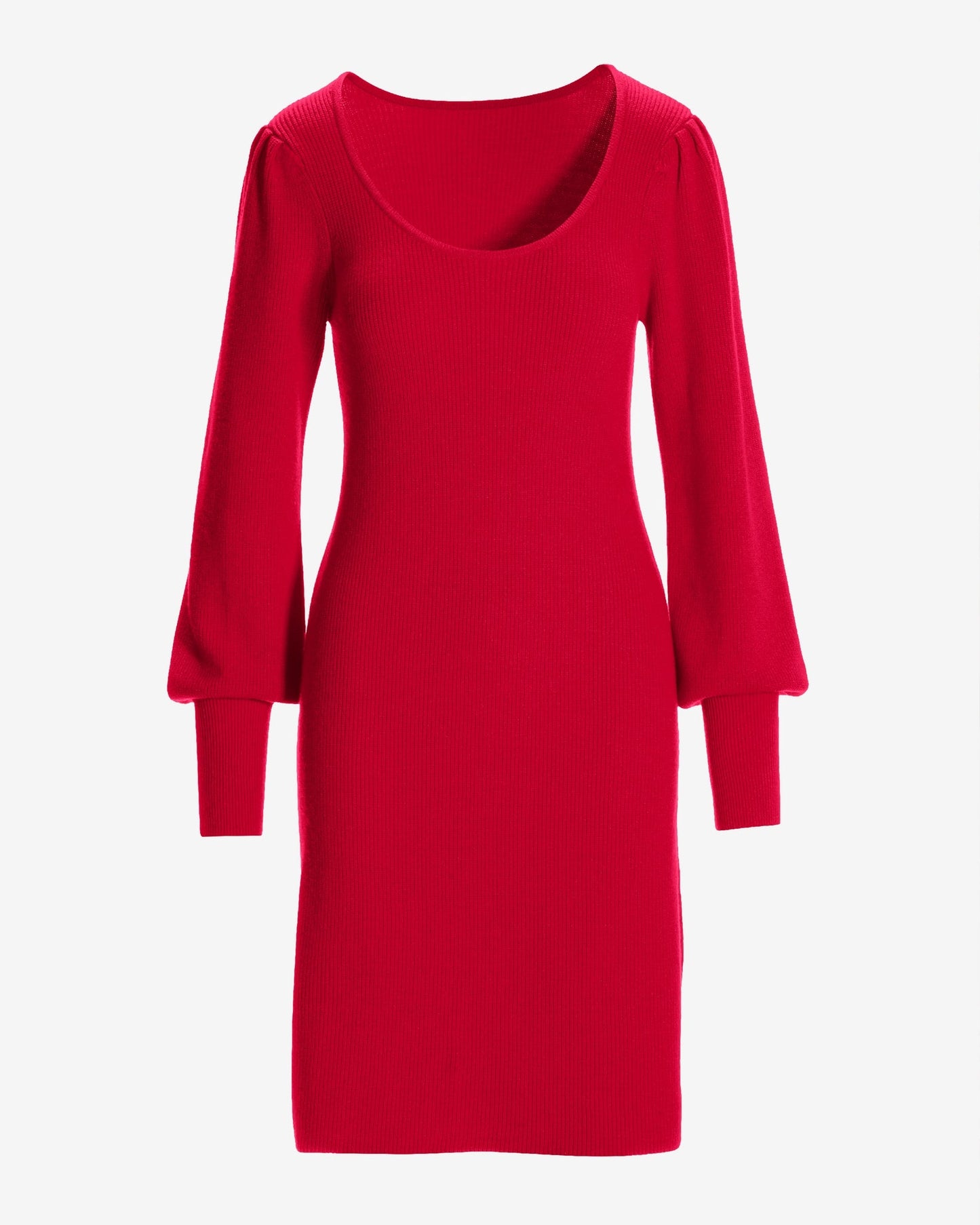 Scoop Neck Balloon Sleeve Sweater Dress Tomato Red