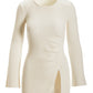 Side Slit Ruched Flare Sleeve Tunic Off White