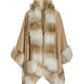 Elevated Neutral Tones Faux Fur Trim Poncho Tan