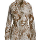 Outlined Florals Print Embellished Linen Utility Jacket Brown/White