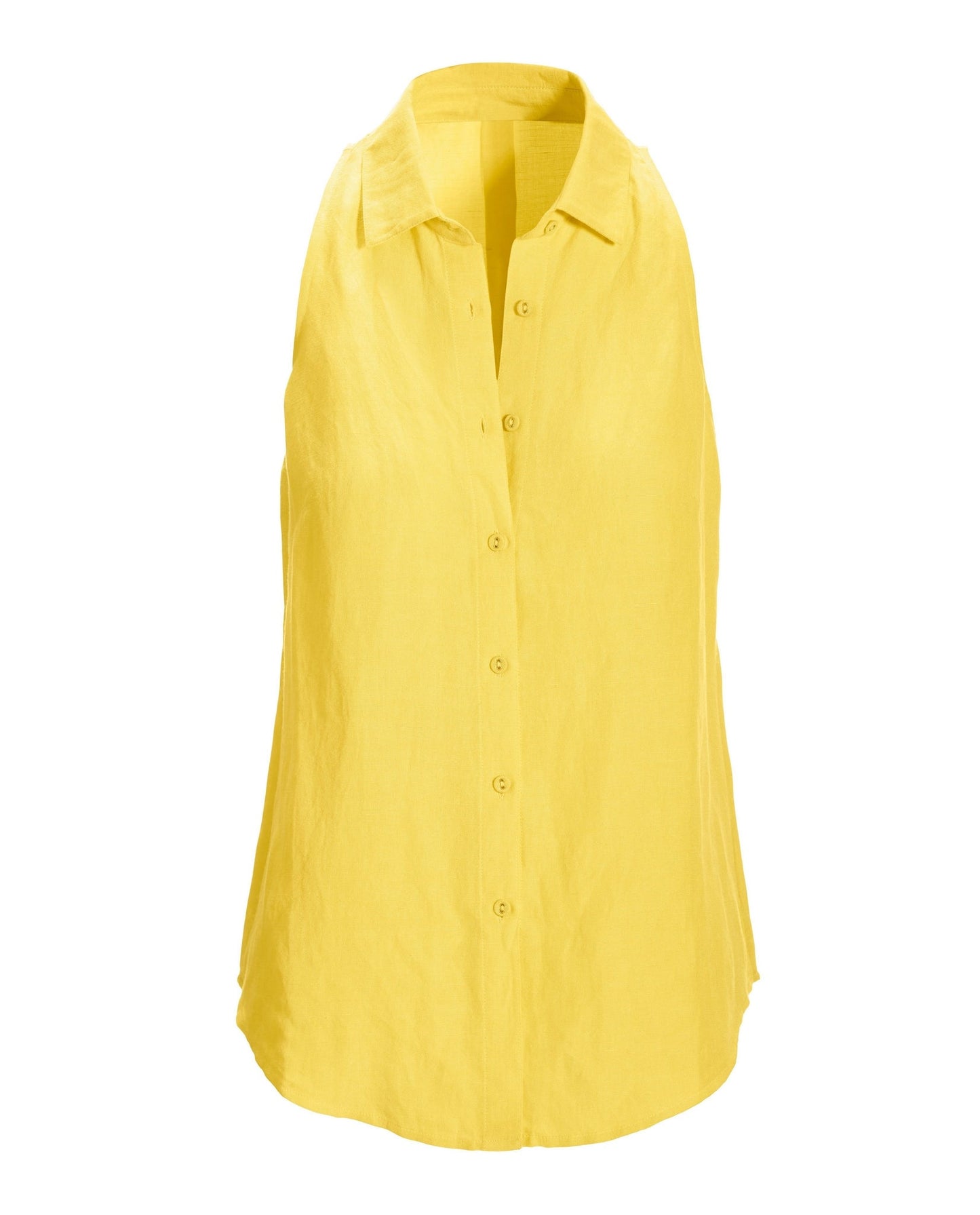 Linen Sleeveless Button-Front Shirt Lemon Drop