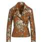 Foil Print Floral Faux Suede Moto Jacket Cognac Multi