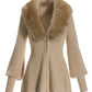 Faux Fur Balloon Sleeve A Line Zip Up Cardigan Tan