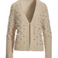 Pearl Embellished Cable Cardigan Tan