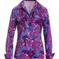 Falling Garden Print Sophia Button Up Charmeuse Blouse Purple Multi