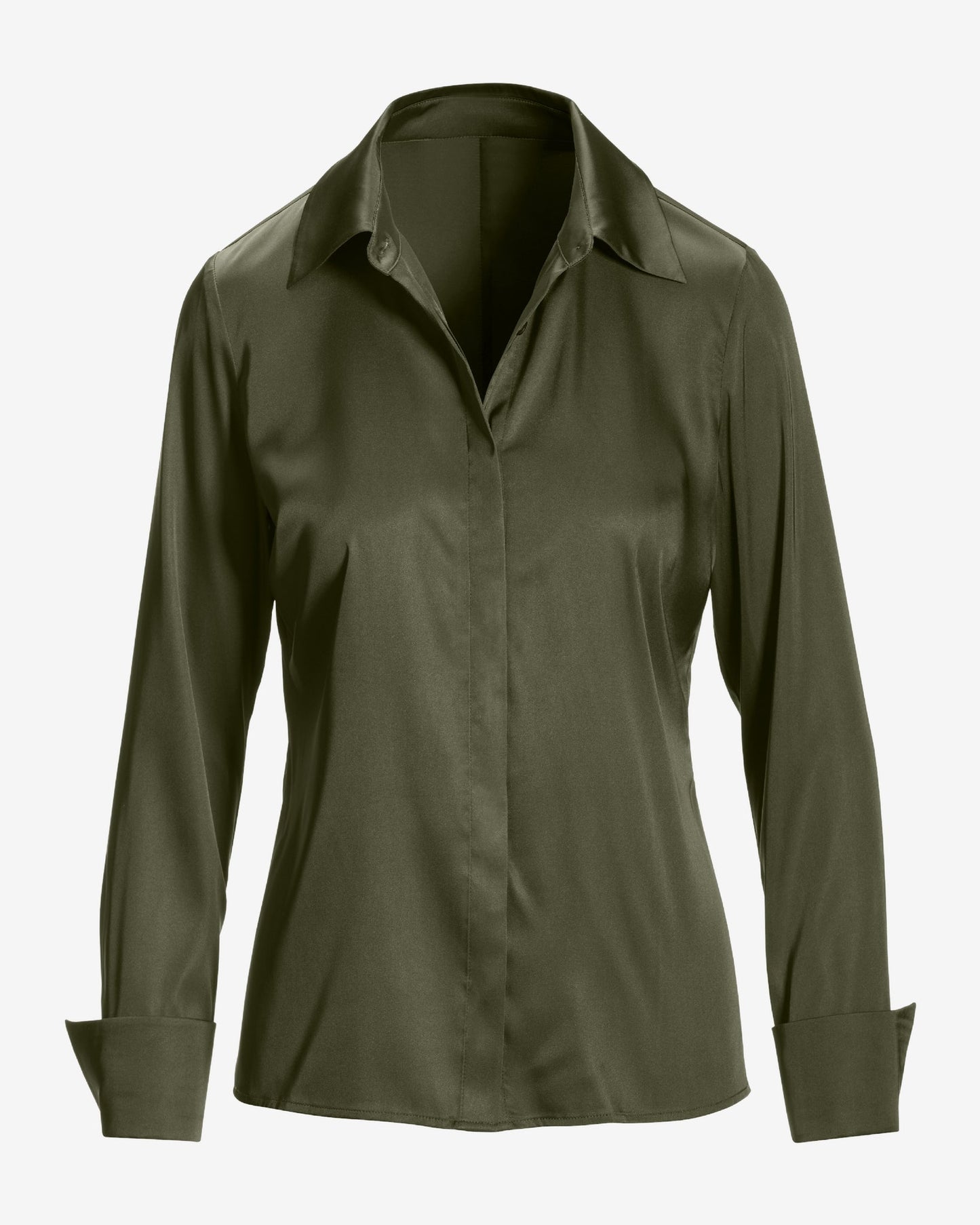 Sophia Button-Up Charmeuse Blouse Olive